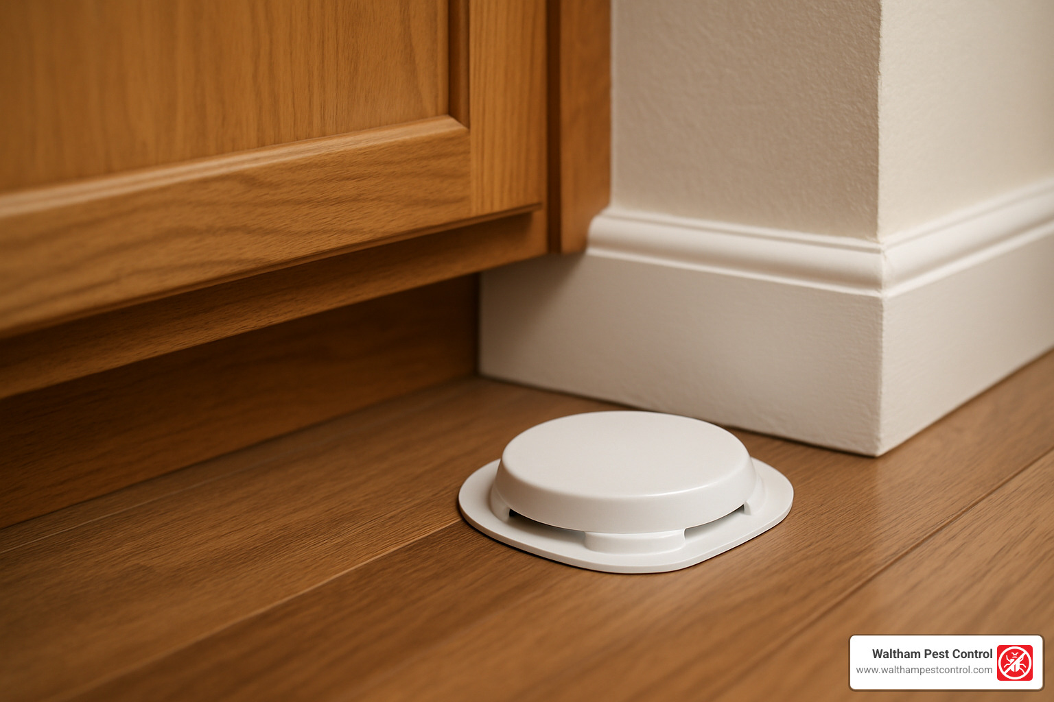 indoor ant bait station placed near kitchen baseboards - ant control companies