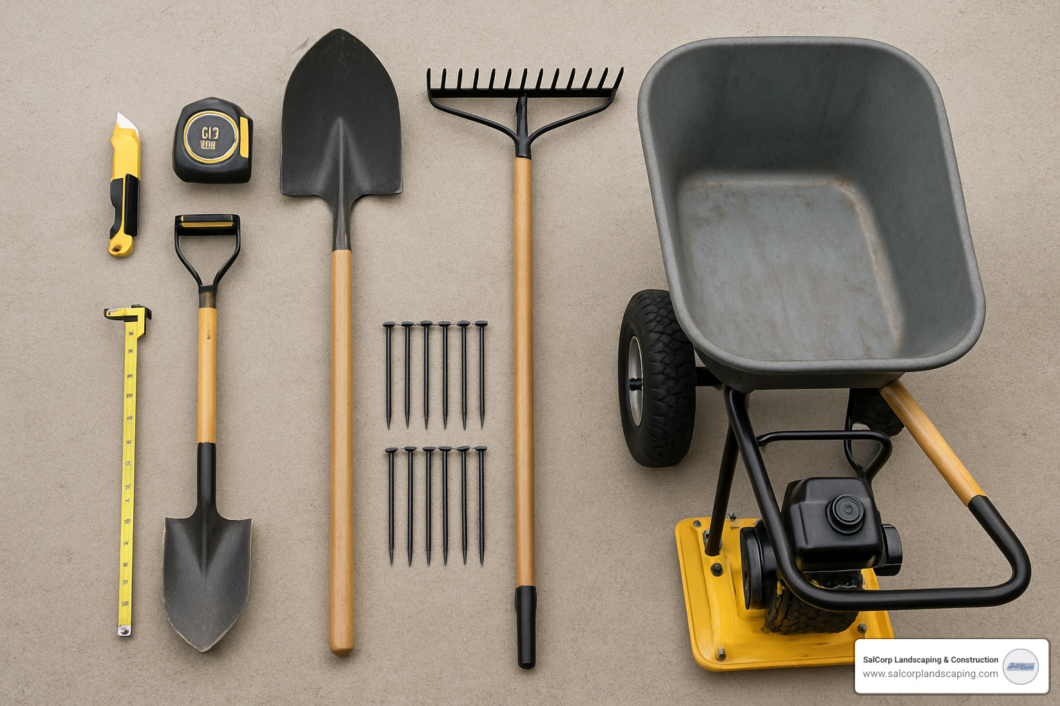 tools needed for artificial grass installation laid out flat - artificial grass setup