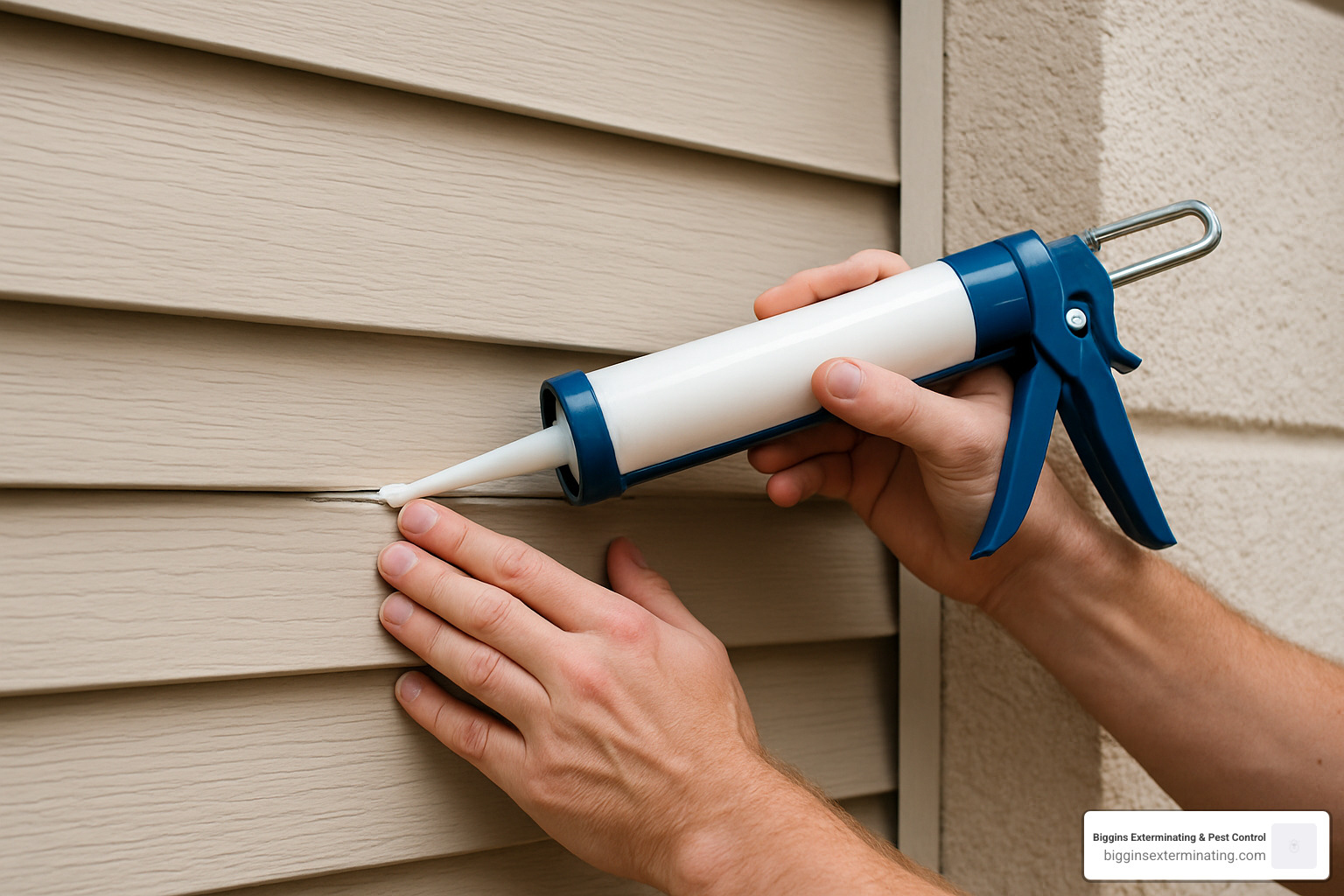 person sealing gap in home siding - carpenter ant pest control products