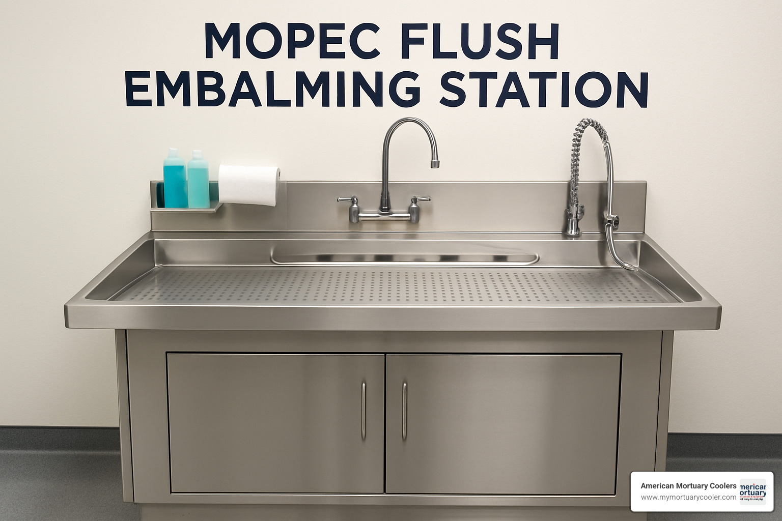Detailed view of the FD200 sink bowl showing depth and construction quality - mopec flush embalming station