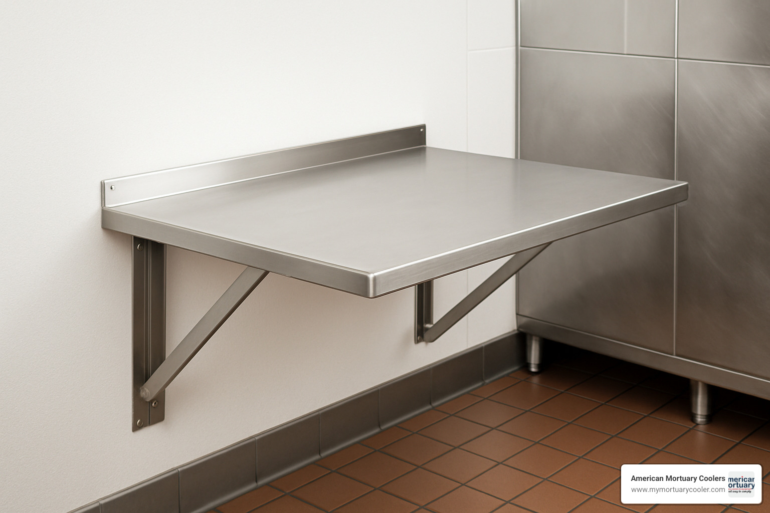 Wall-mounted fold down prep table in stainless steel finish - fold down prep table