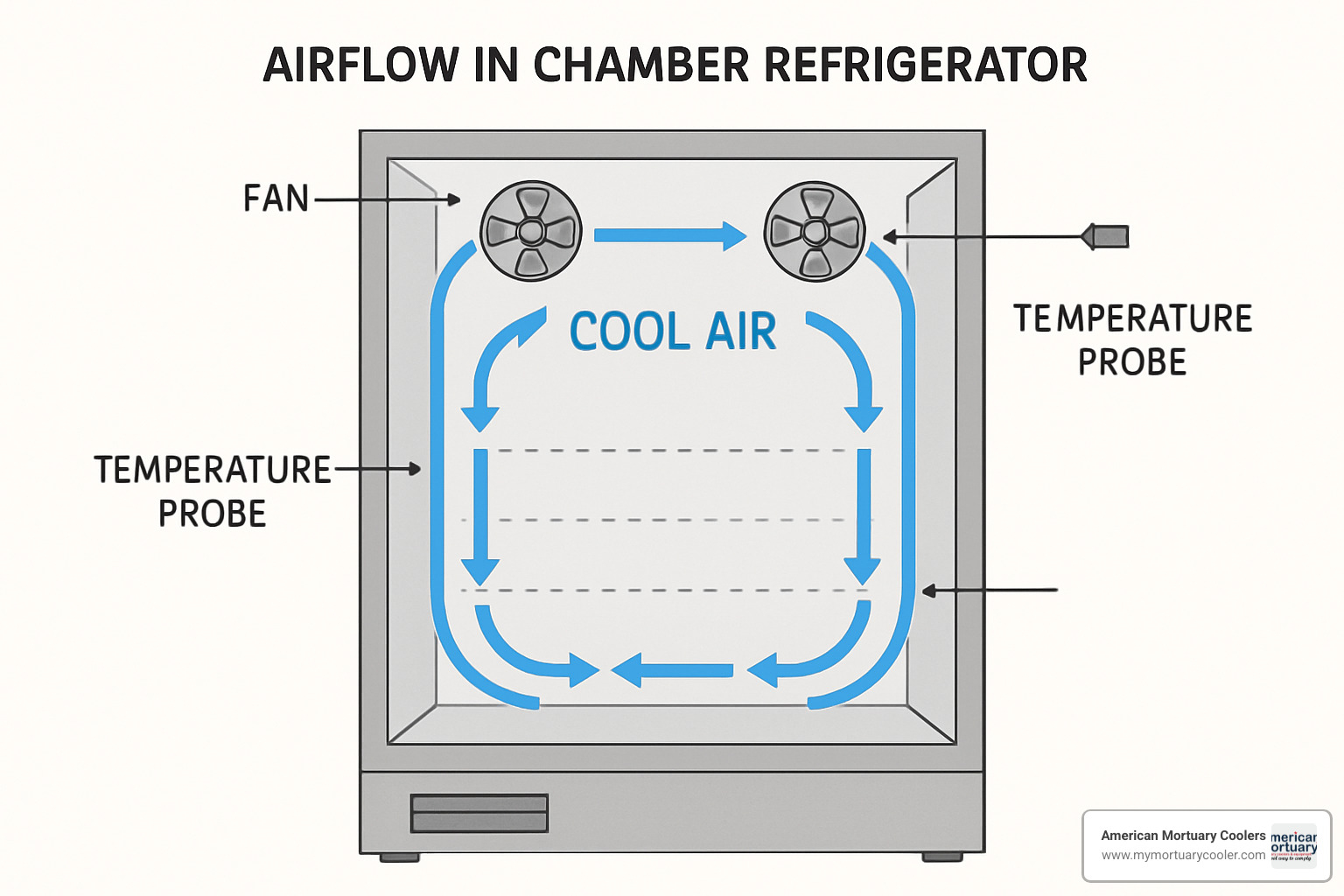 Airflow diagram of chambers refrigerator showing circulation patterns - chambers refrigerators
