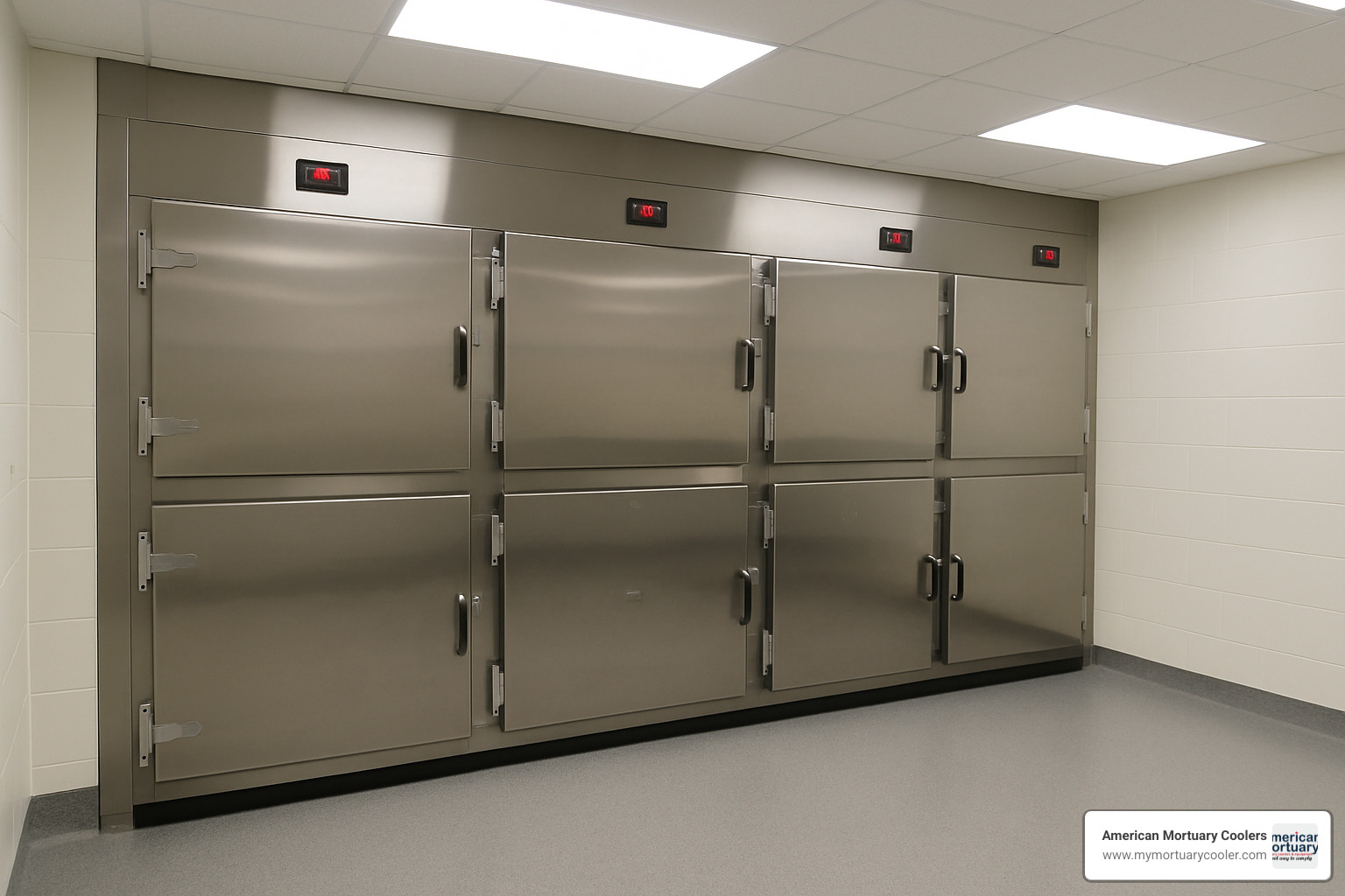 Completed mortuary cooler installation with digital controls - chambers refrigerators