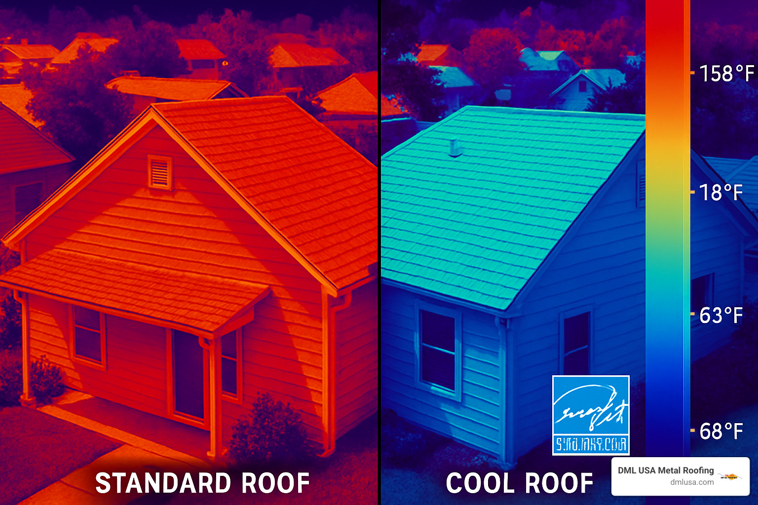 Infrared comparison of standard roof vs cool roof temperatures - energy star shingles tax credit