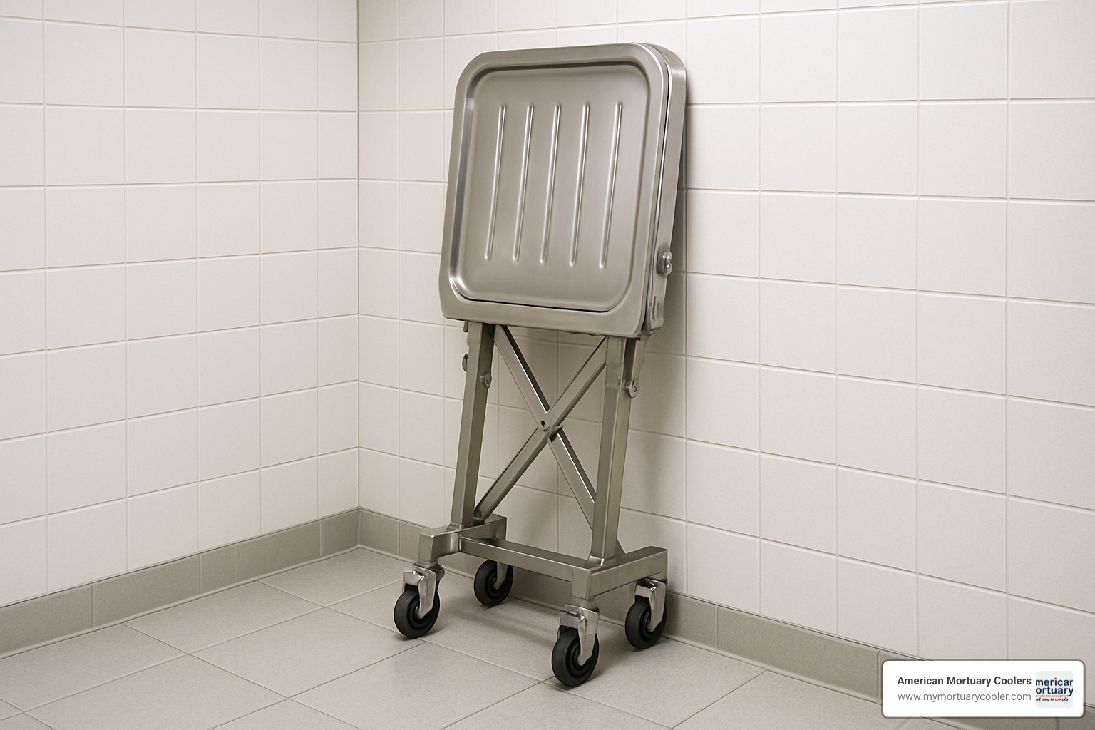 folding mortuary table in storage position - www.mortuarytables.com