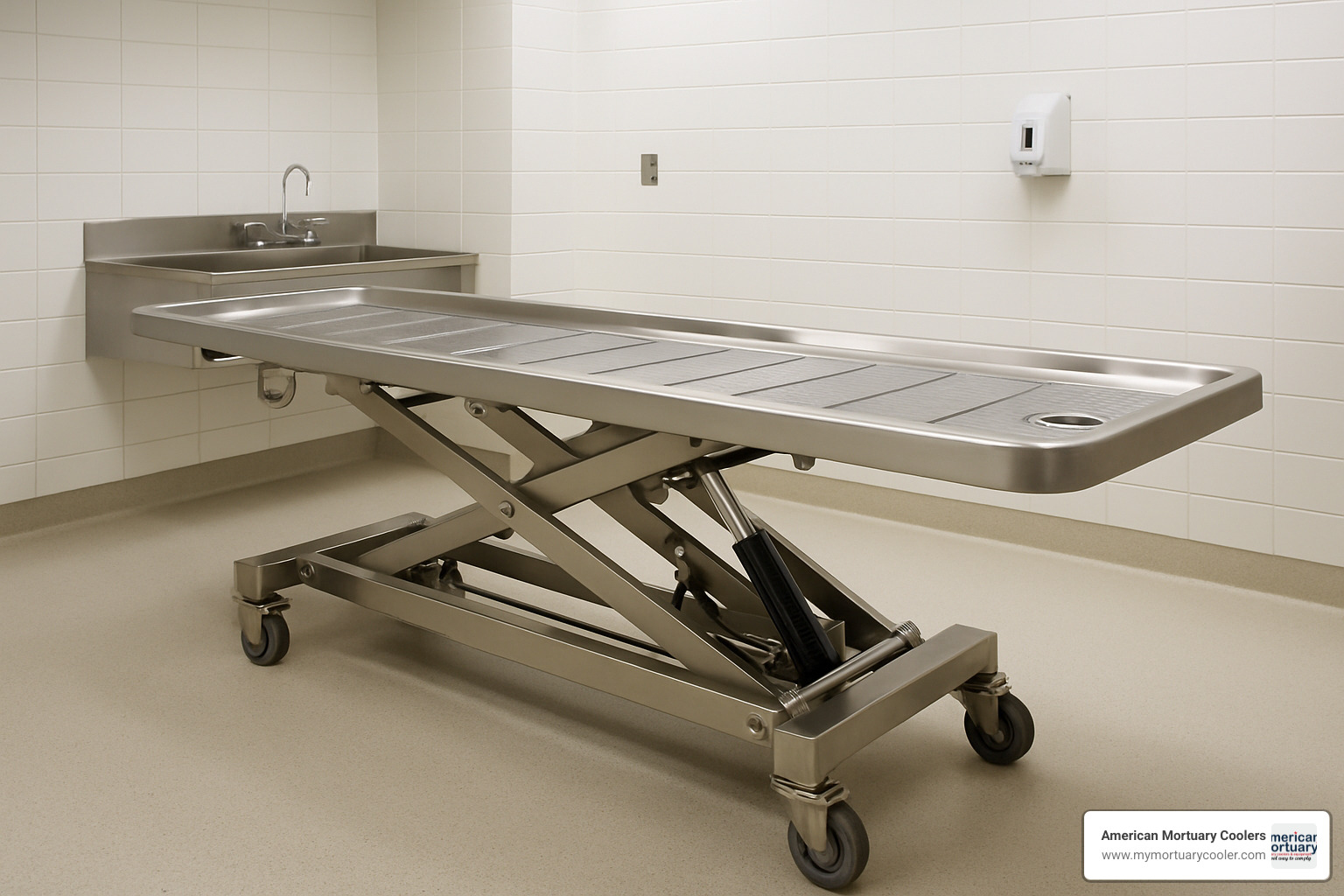 mortuary table with hydraulic lift system - www.mortuarytables.com
