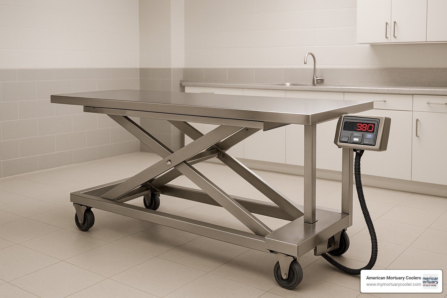 electric mortuary scissor lift with weighing function - funeralhomebodylift.com
