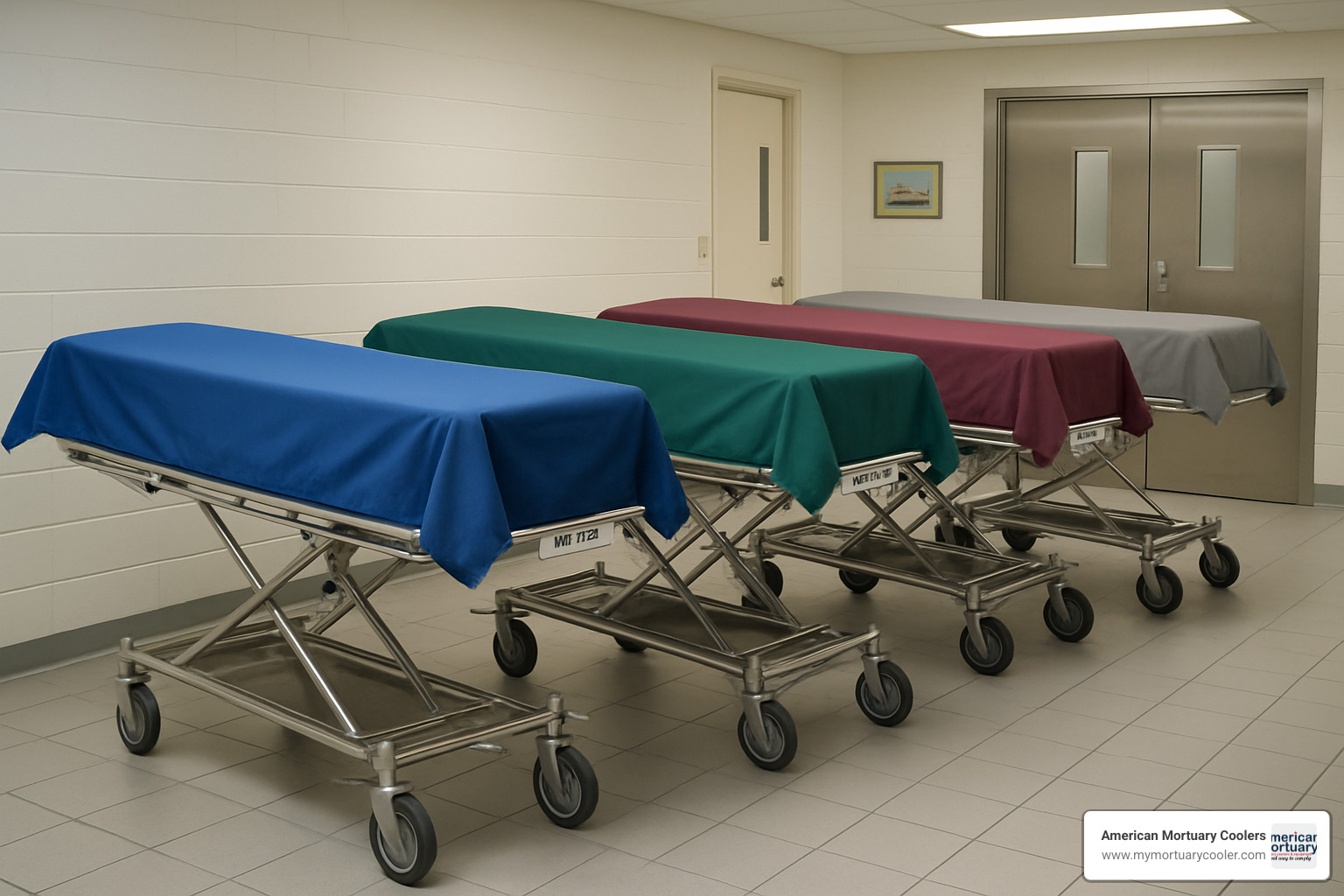 Various color options for customizable morgue carts - www.morguecarts.com
