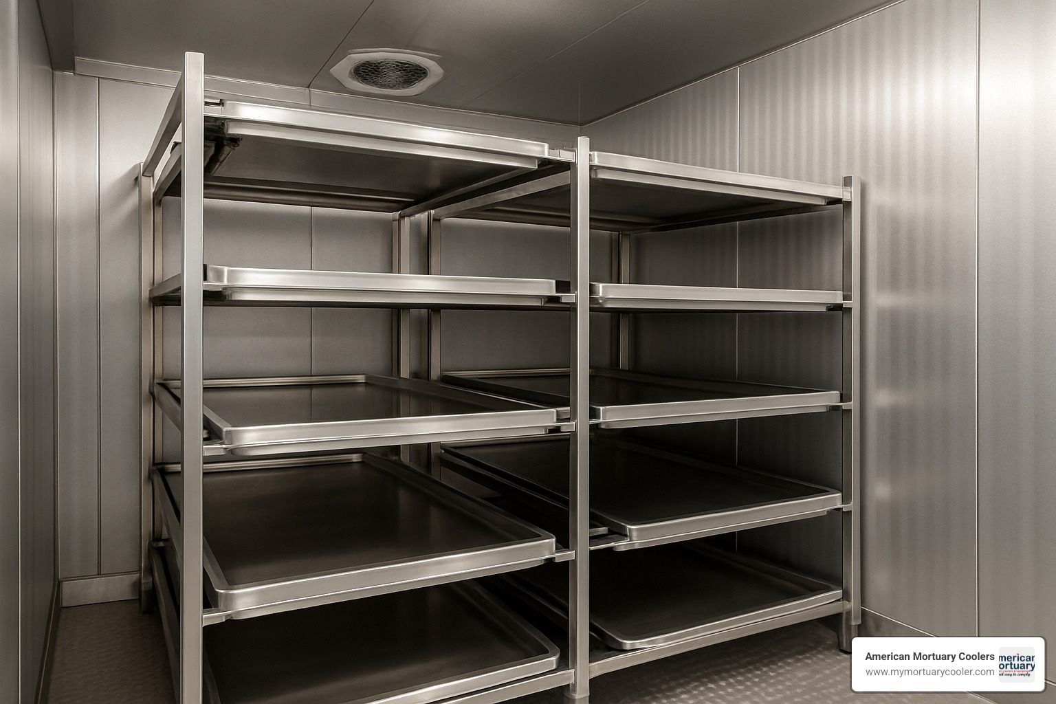 Mortuary rack system with multiple tiers - 10x12mortuarycooler.com Mortuary rack system with multiple tiers - 10x12mortuarycooler.com