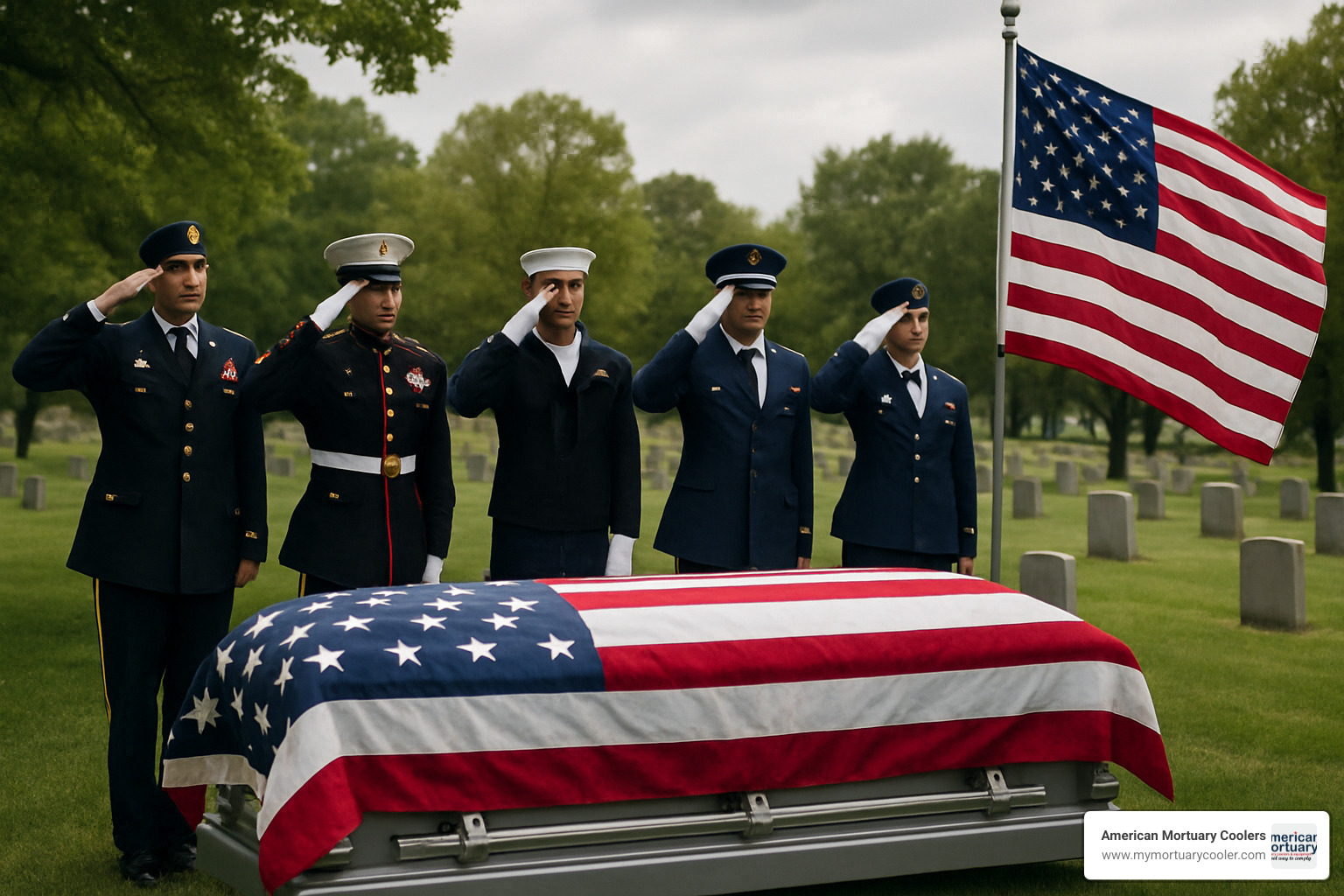 Military honors ceremony with flag-draped casket - bountiful funeral homes