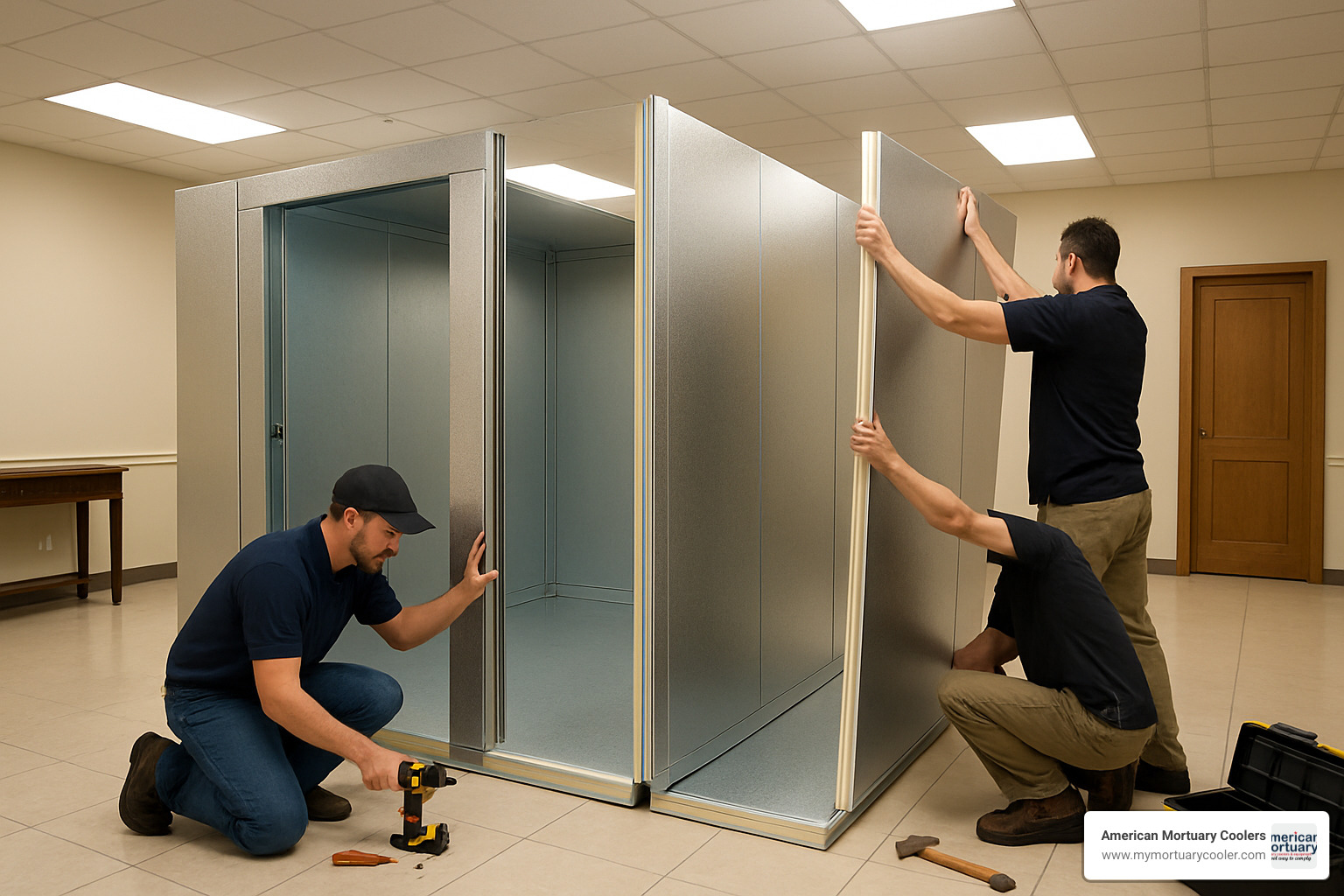 Walk-in mortuary cooler installation - www.arcticmortuarycoolers.com