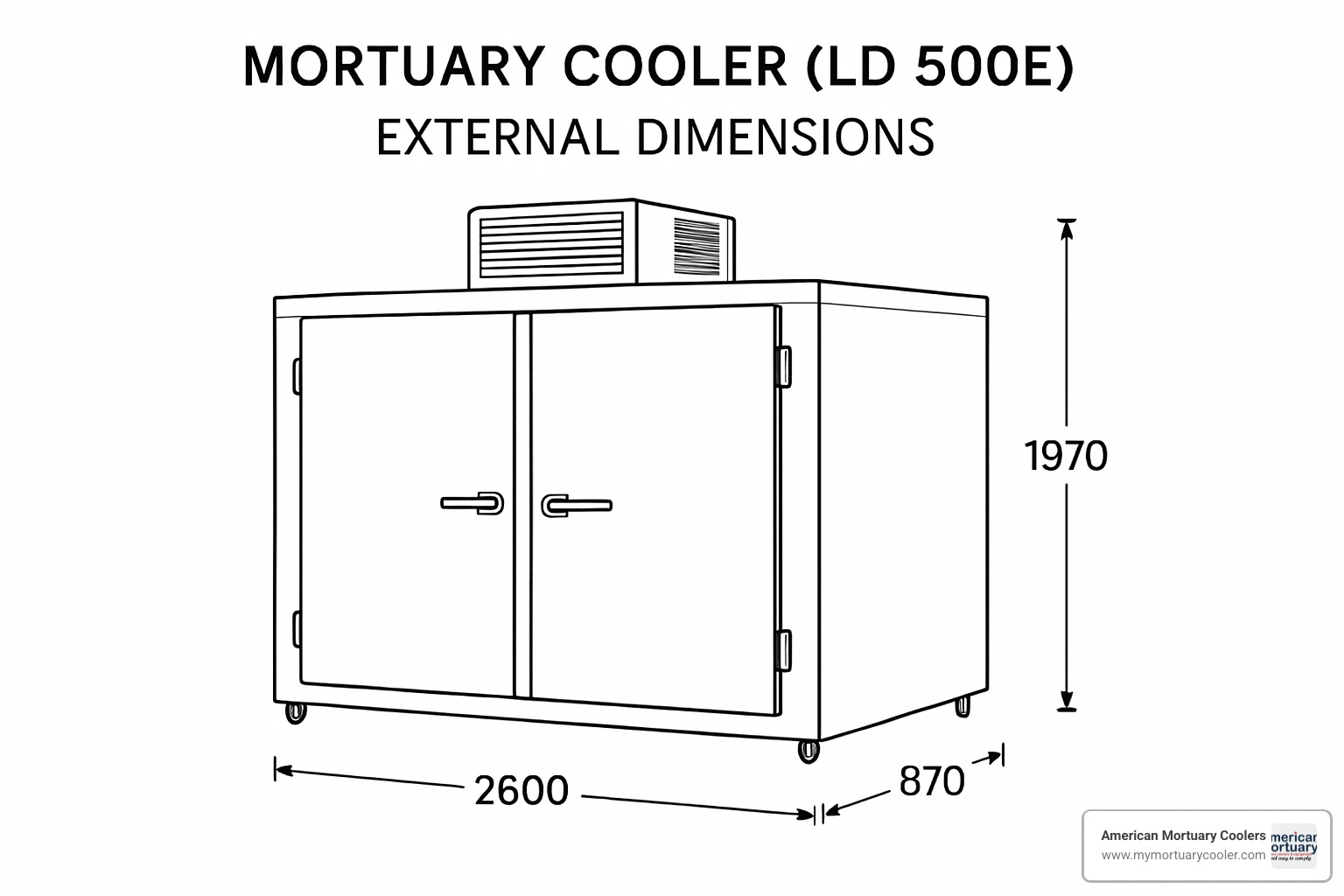 Mortuary cooler dimension diagram - ld 500e尺寸