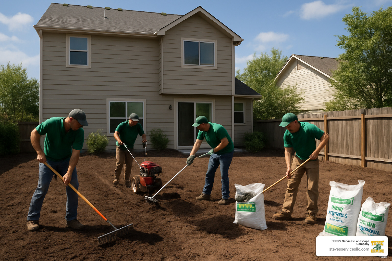Landscapers preparing soil for sod installation with proper grading and soil amendments - sod installation cost