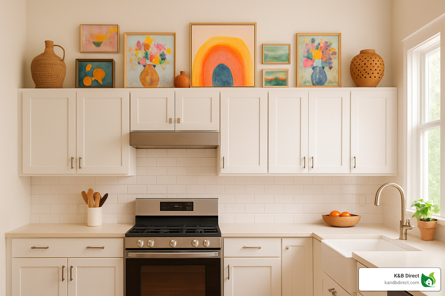 mini gallery wall above kitchen cabinets - how to decorate above kitchen cabinets