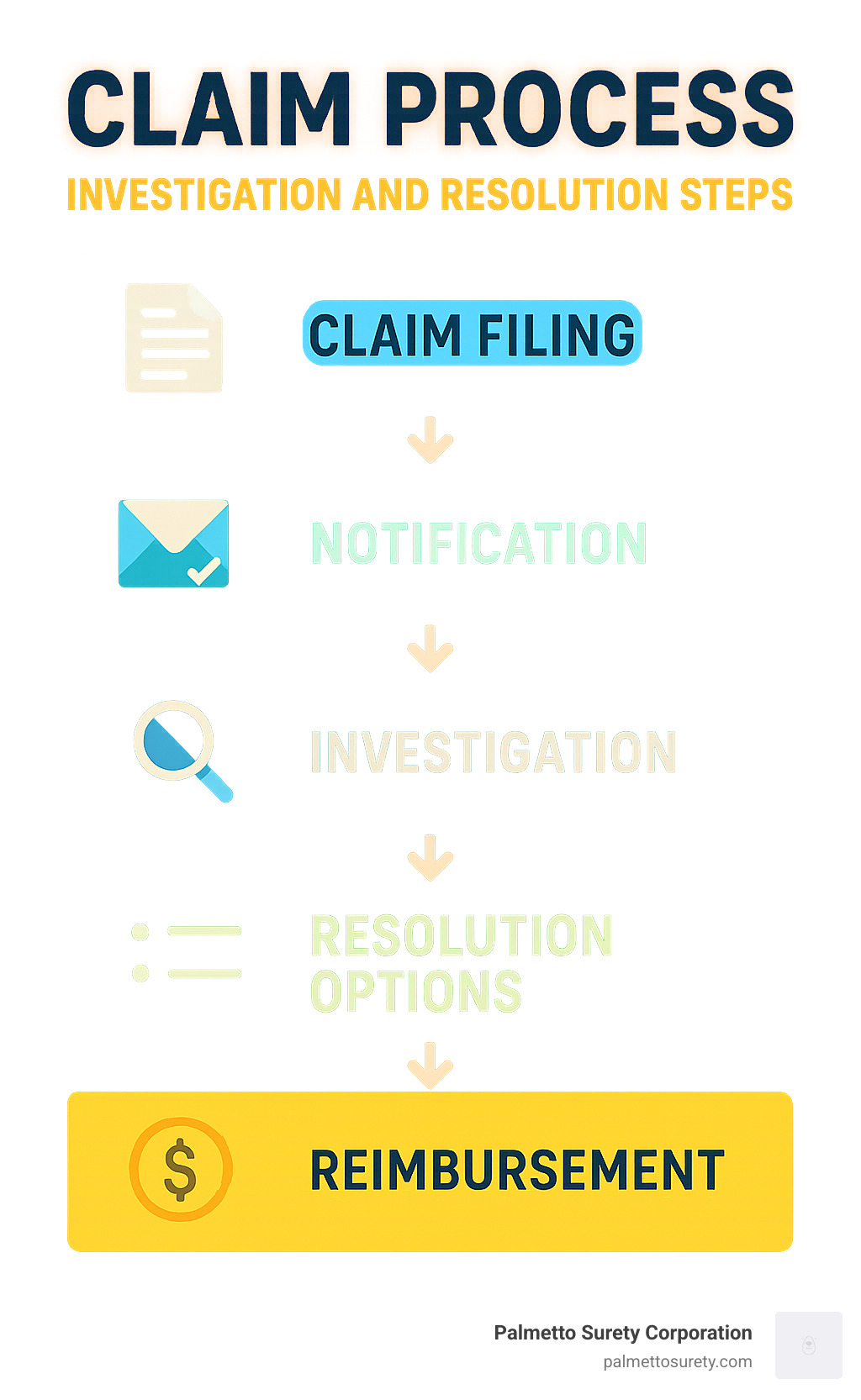 Everything you wanted to know about brokerage bond requirements (but were afraid to ask) 15 Claim process flowchart showing investigation and resolution steps - brokerage bond requirements infographic