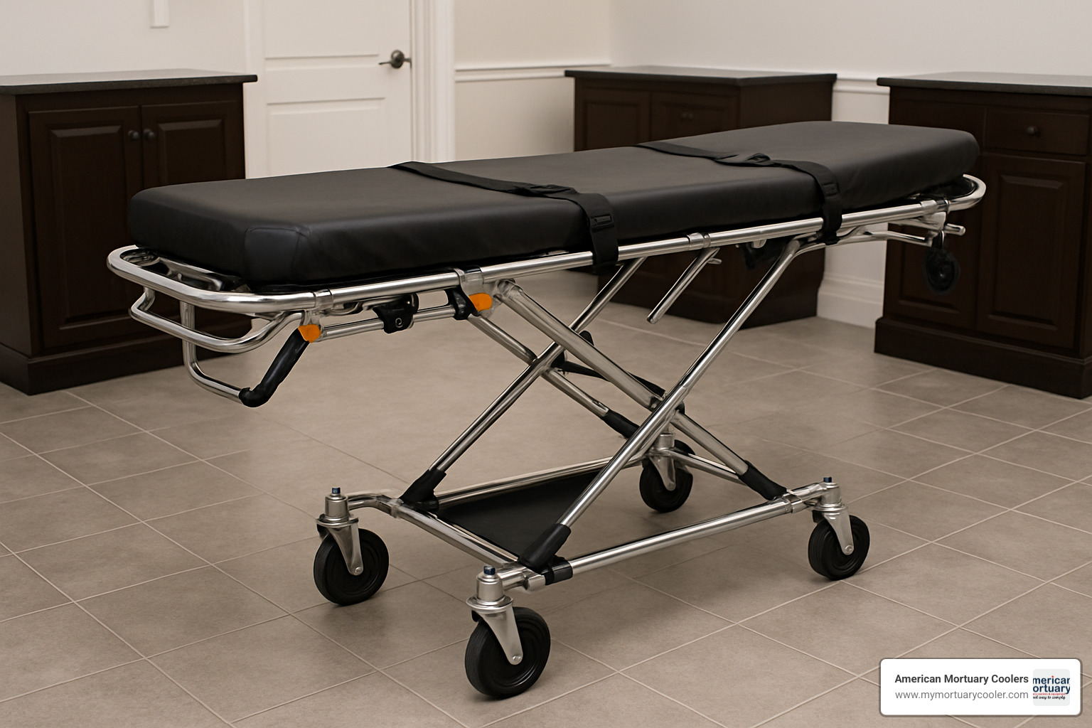 mortuary cot with adjustable height features - www.VischerFuneralSupplies.com