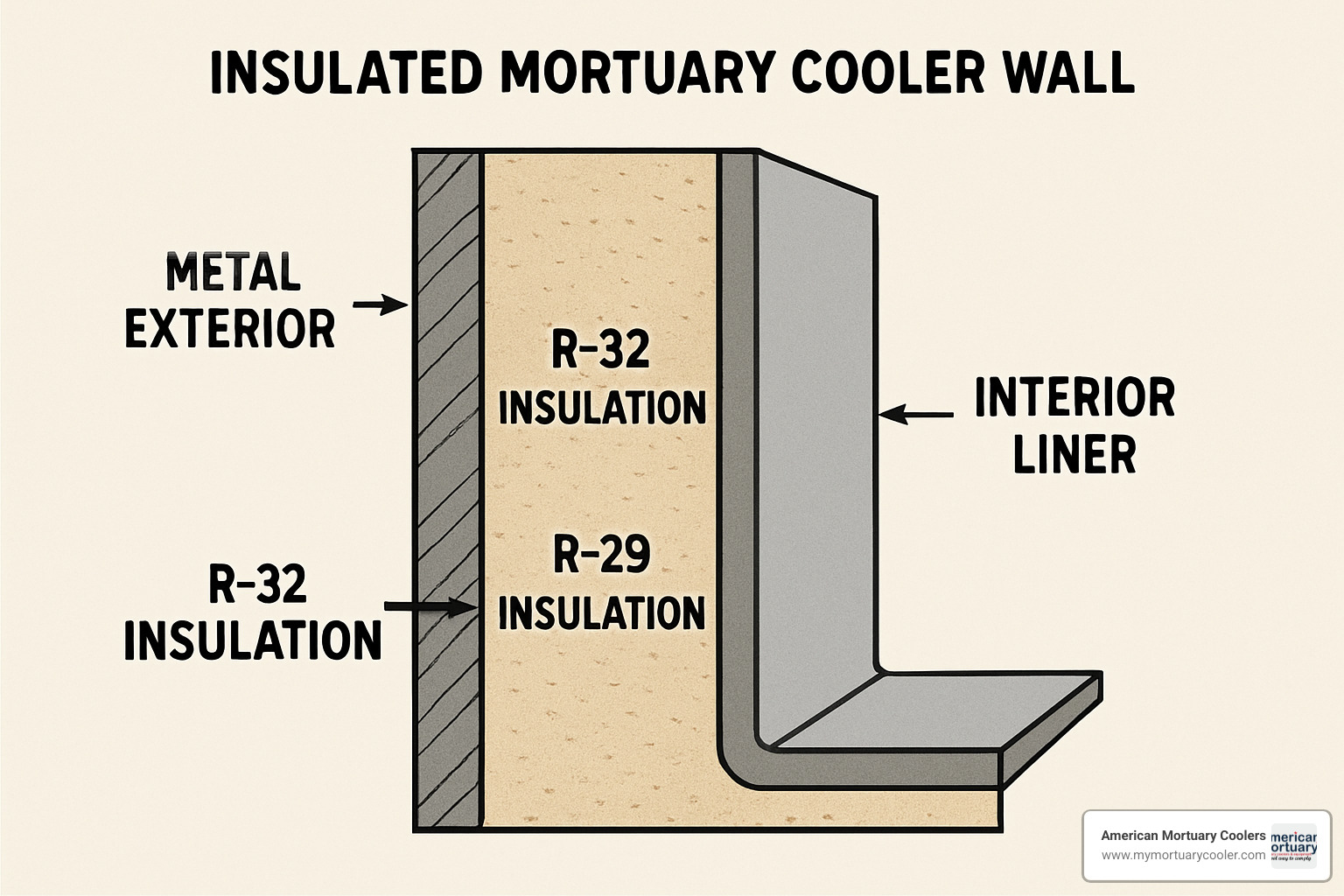 insulated wall cross-section showing R-value layers - www.funeralcoolers.com insulated wall cross-section showing R-value layers - www.funeralcoolers.com