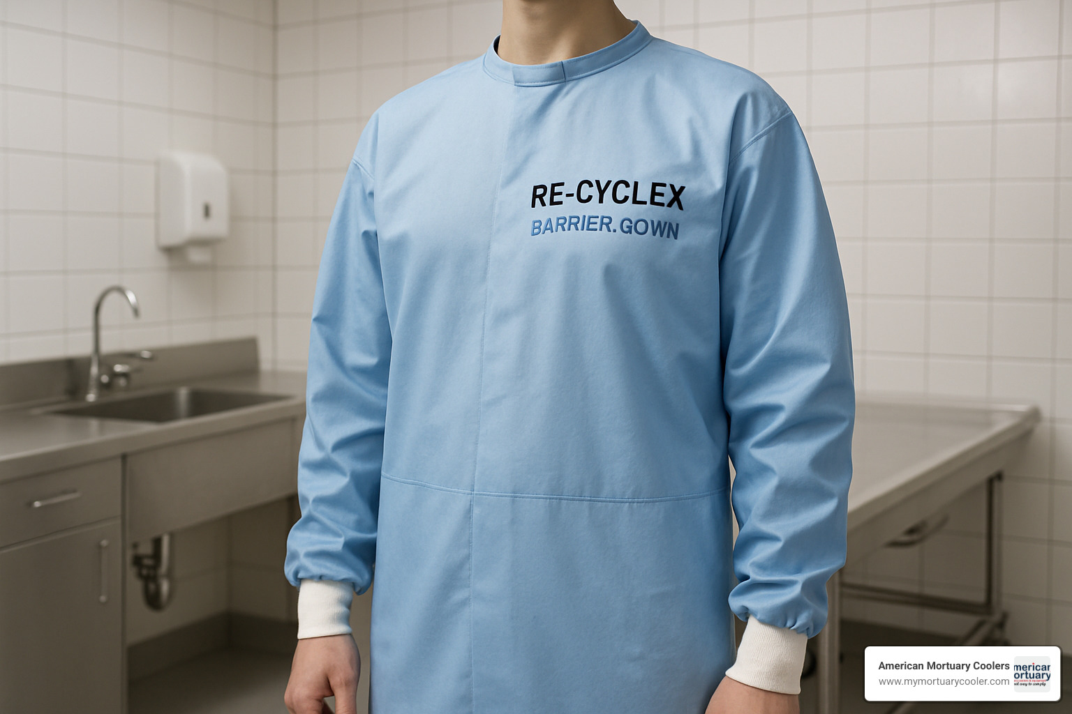 RE-CYCLEX barrier gown with knit cuffs and velcro closure - www.embalmerssupplycompany.com