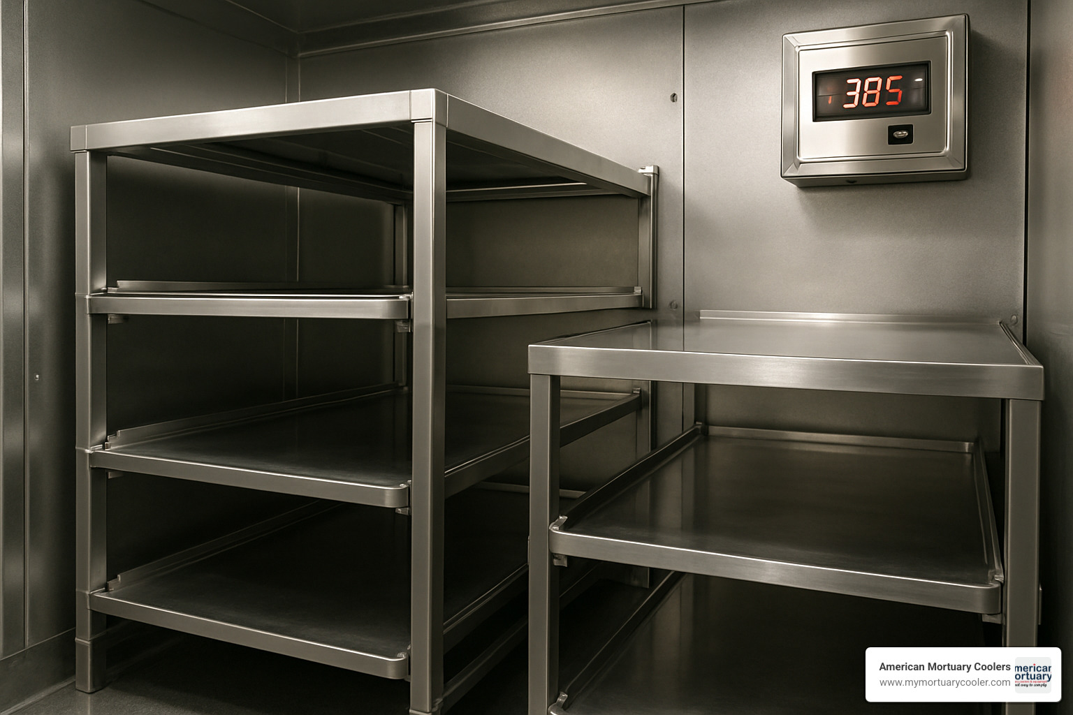 mortuary cooler interior showing temperature control system - www.3bodymortuarycooler.com