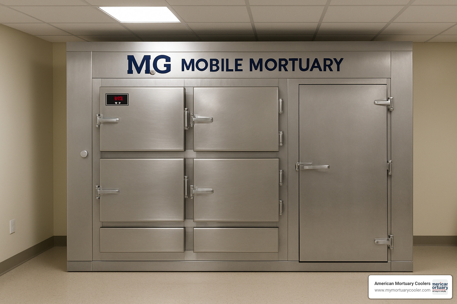 MG Mobile Mortuary branded walk-in cooler - www.mobimortuarycooler.com