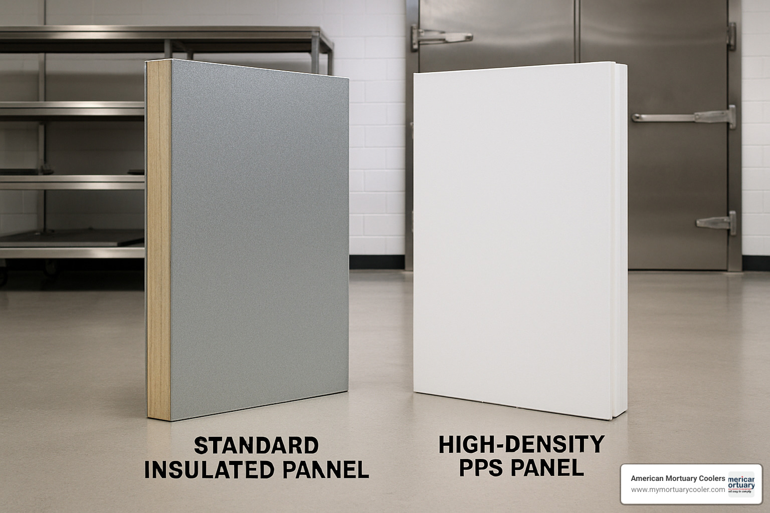 Side-by-side comparison of standard and high-density PPS panels - www.mobimortuarycooler.com