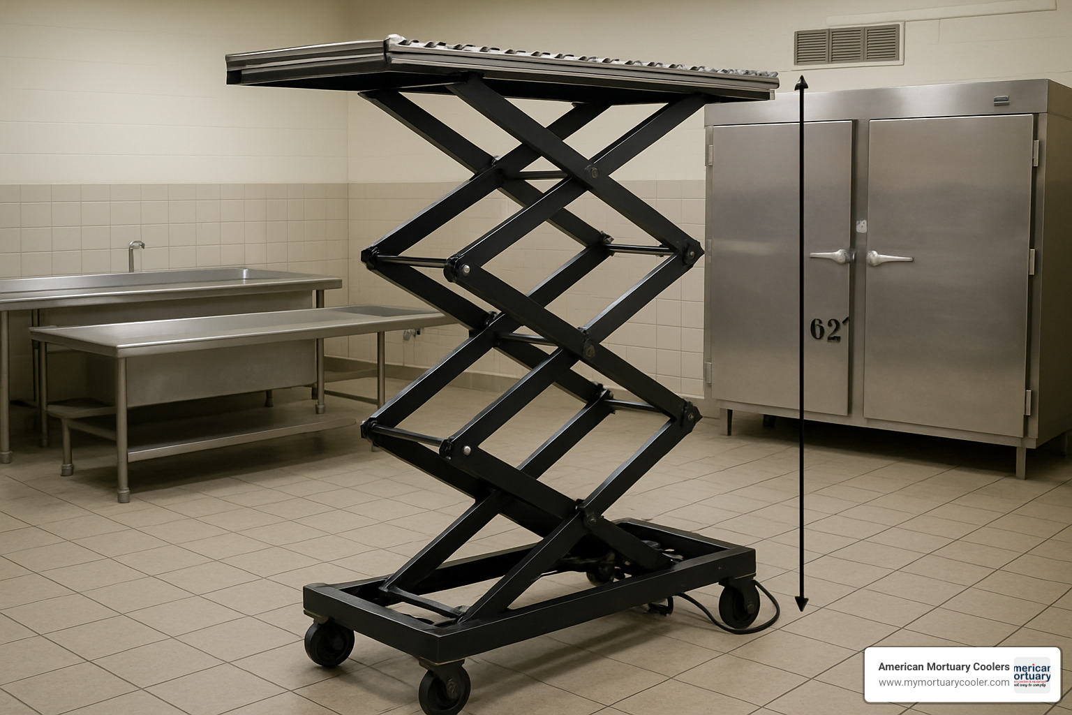Mortuary scissor lift at full 82-inch extension height - mortuary scissor lift photos