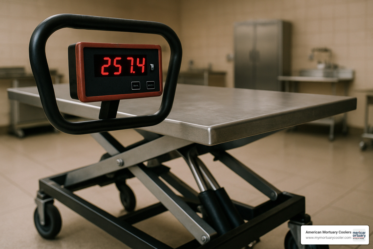 Digital scale readout panel on mortuary scissor lift - mortuary scissor lift photos