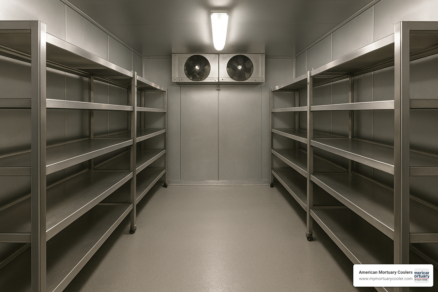8-10 body capacity walk-in cooler with racks - quickchillmortuarycoolers.com