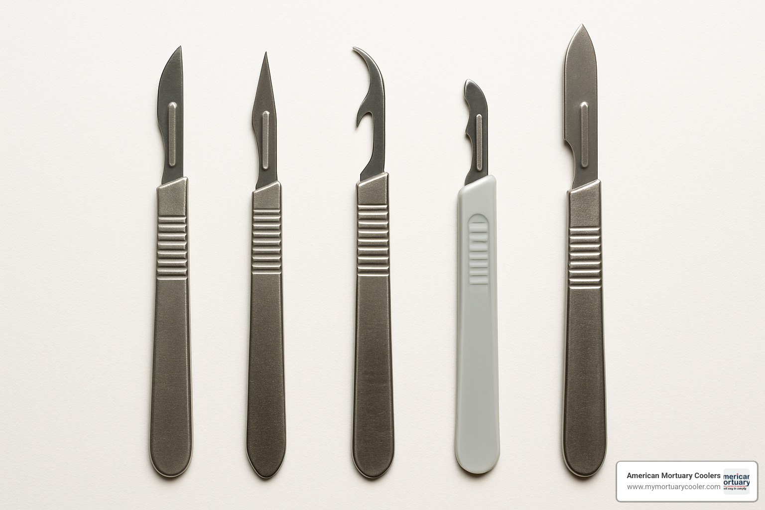 Various scalpel handles with different blade types installed - scalpel blades