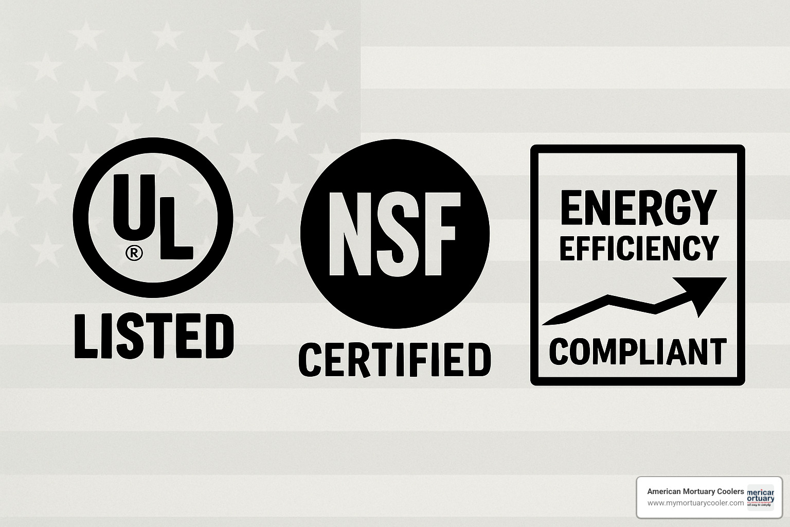 Certification badges showing UL listing, NSF certification, and energy compliance standards - www.americanwalkin.com