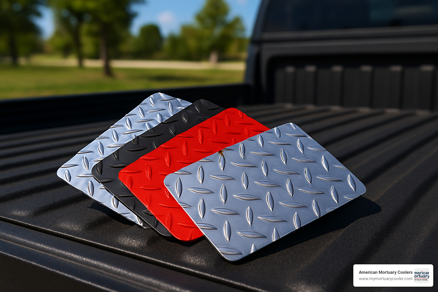 colored diamond plate swatches in various finishes - flexible diamond plate for bed of ickup