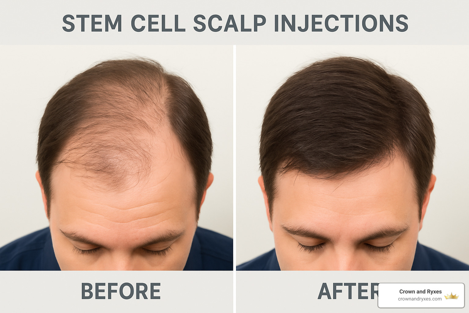 Before and after images showing improved hair density after stem cell treatment - stem cell scalp injections
