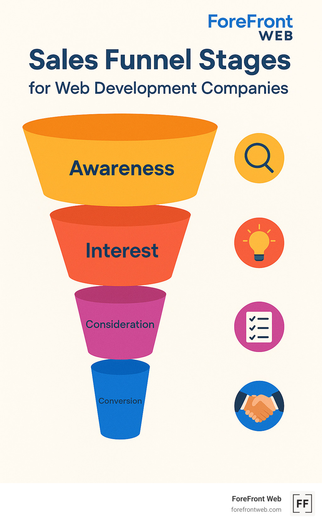 Sales funnel stages for web development companies - marketing for web development company infographic 