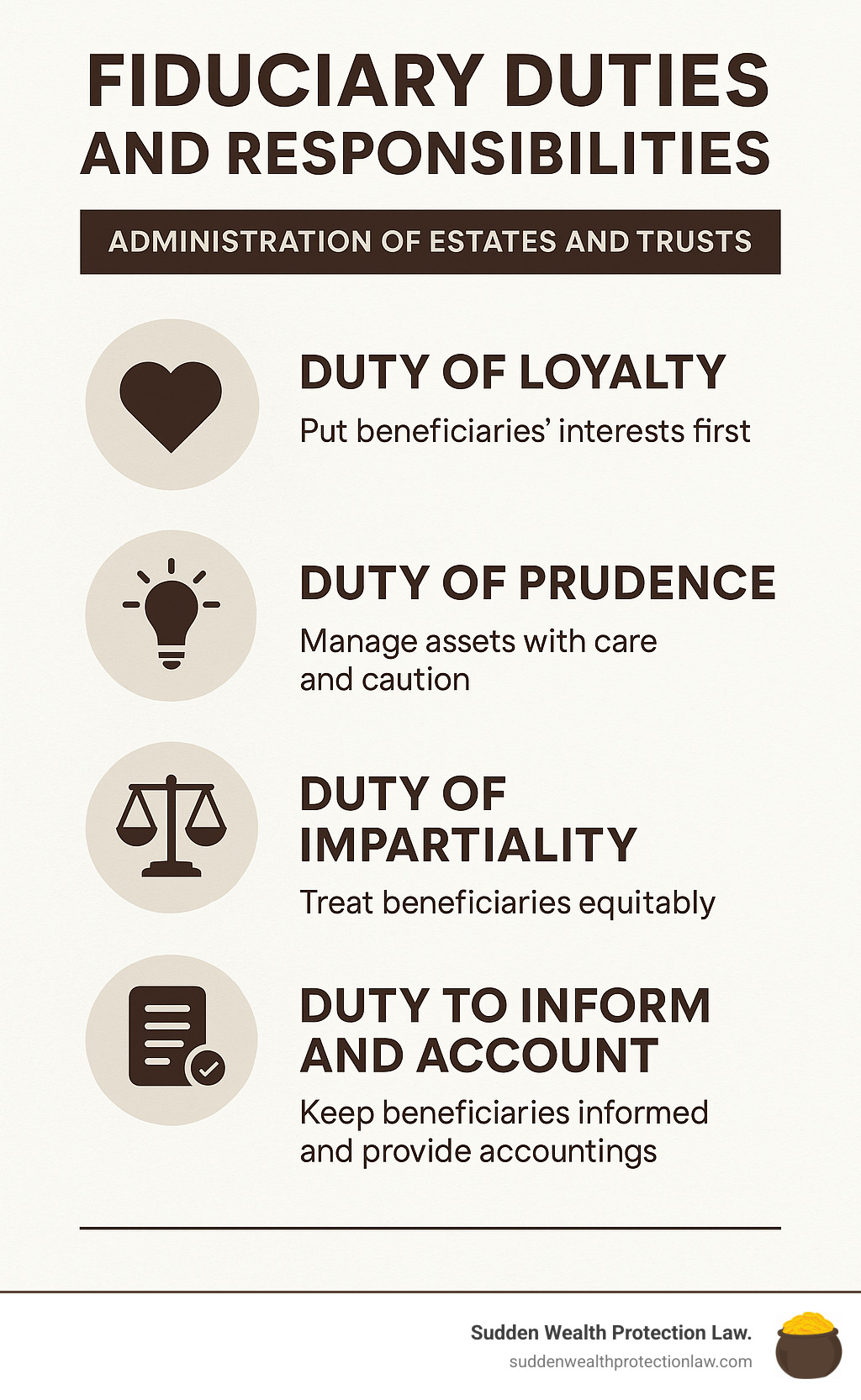 fiduciary duties and responsibilities - administration of estates and trusts infographic 
