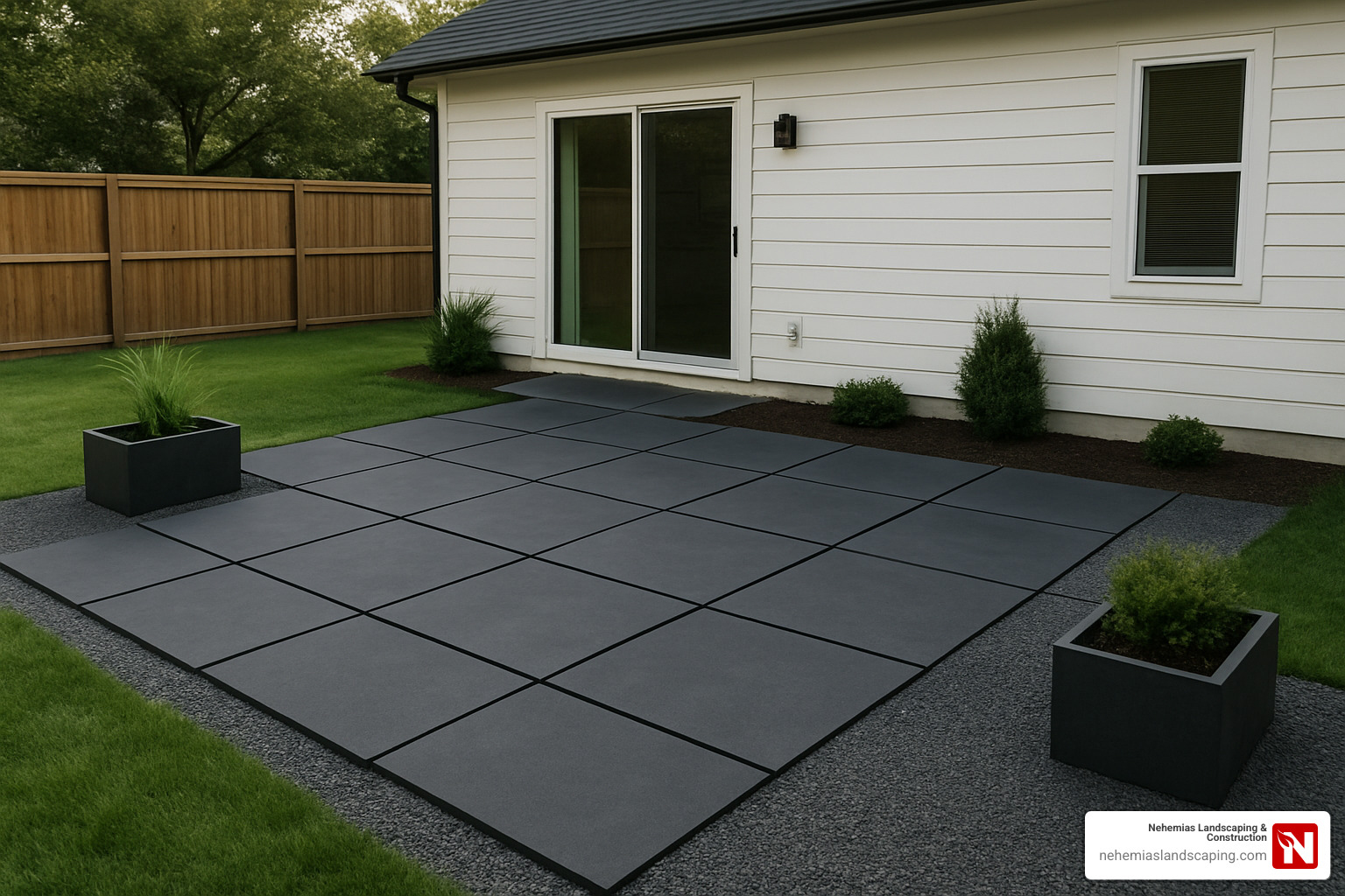 modern minimalist paver patio with large concrete pavers - Paver patio design ideas