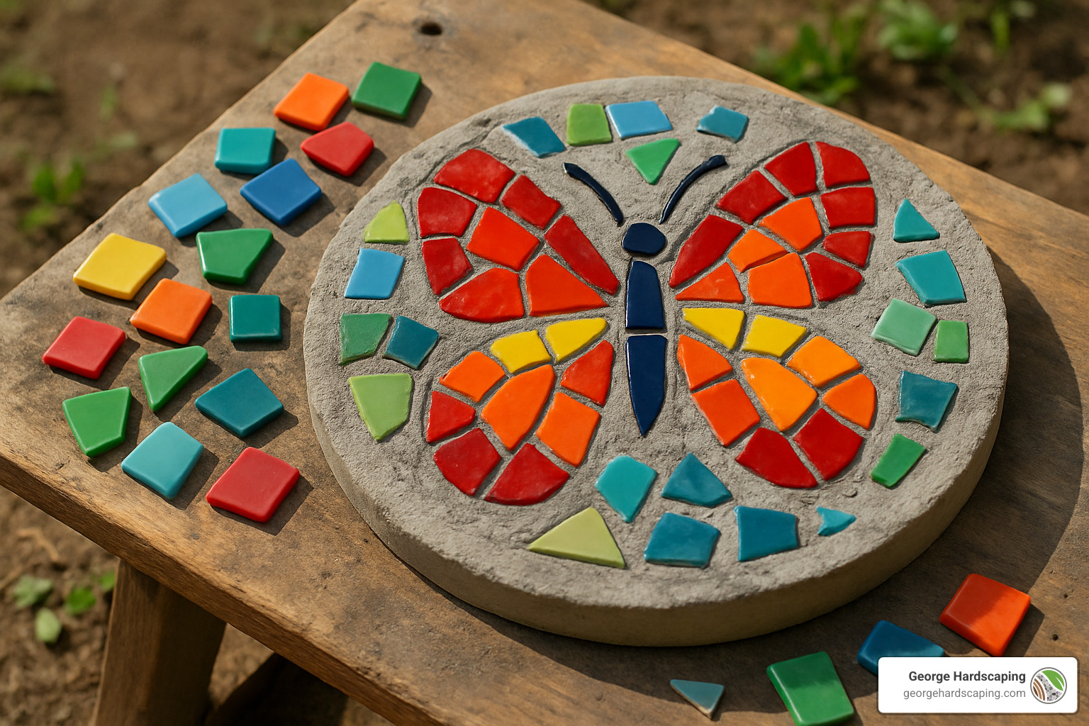 butterfly pattern mosaic in progress - how to make mosaic stepping stones