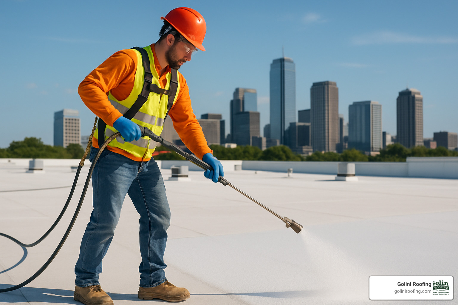 technician applying protective coating to commercial roof - Commercial roof repair near me