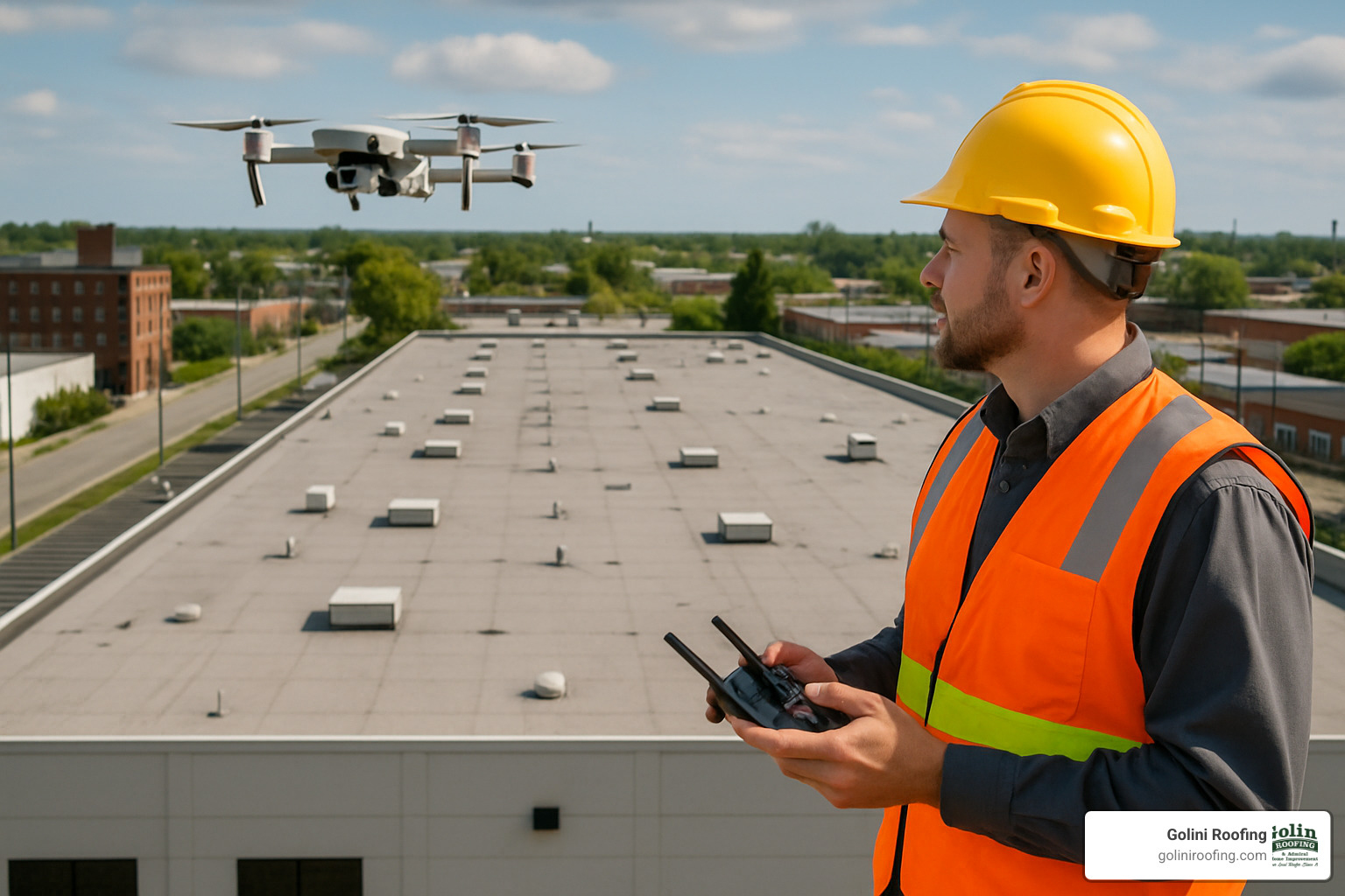 drone survey of commercial roof - Commercial roof repair near me