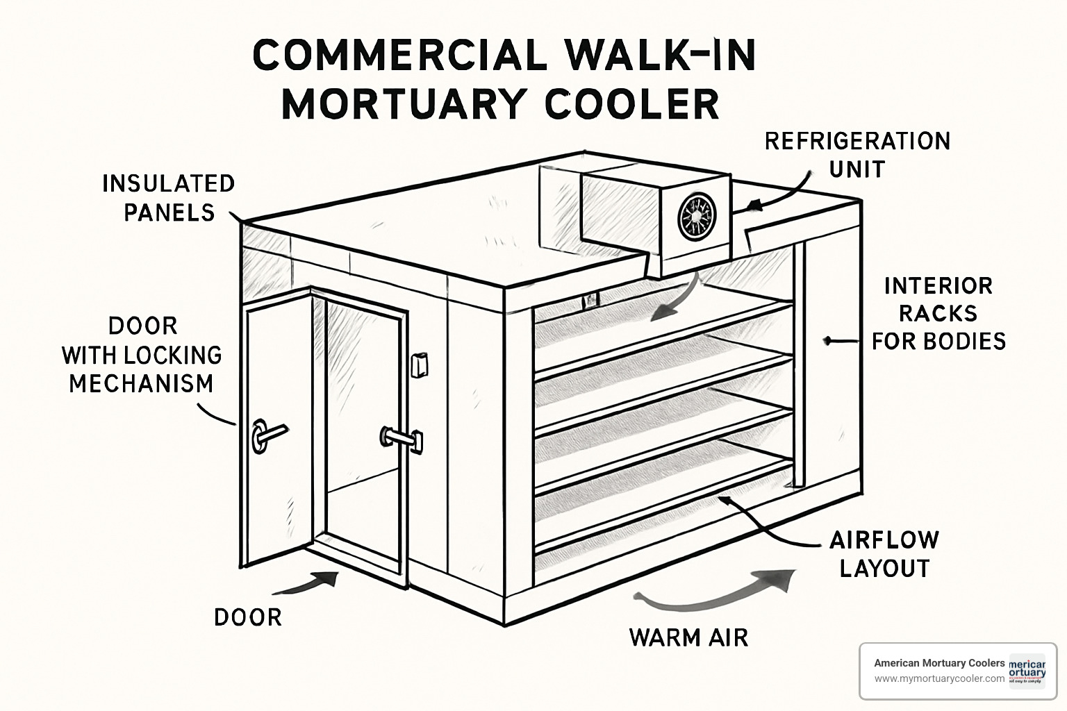 walk-in cooler schematic showing components and layout - usedmortuarycoolers.com walk-in cooler schematic showing components and layout - usedmortuarycoolers.com