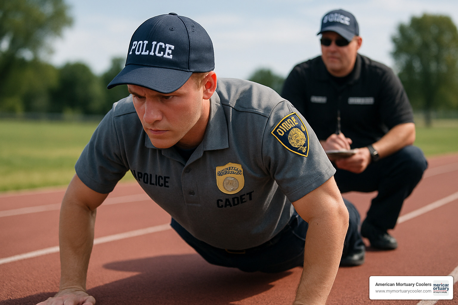 cadet performing push-ups during fitness test - mopec police test