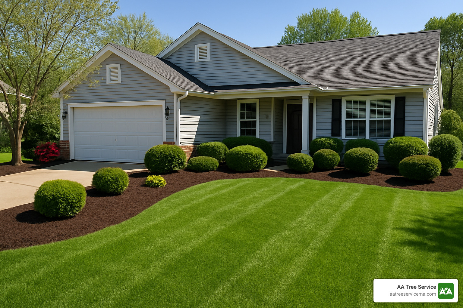 restored landscaped yard after storm cleanup - storm clean up near me