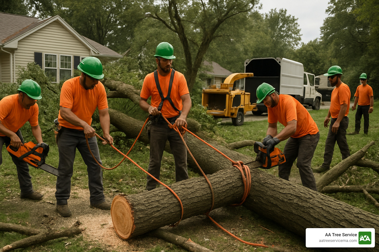 professional tree crew cleaning up storm damage - storm clean up near me