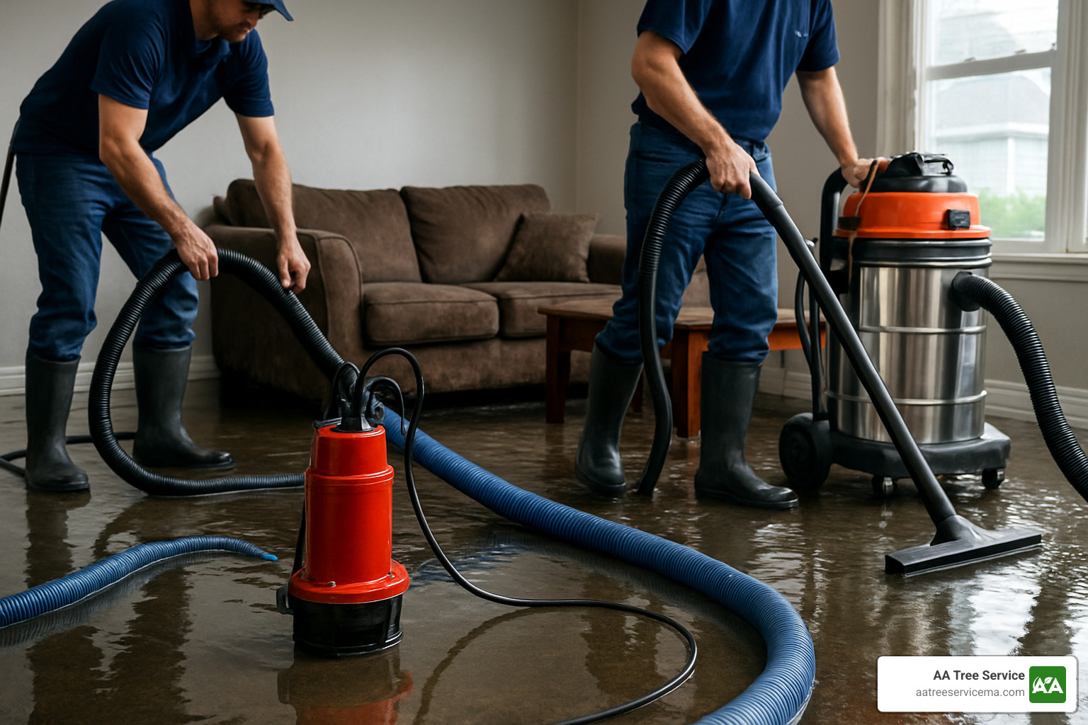 water extraction equipment in flooded home - storm clean up near me