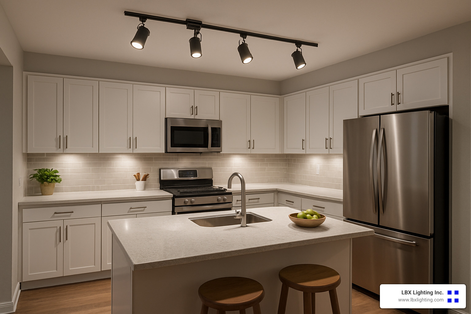 kitchen track lighting highlighting island and countertops - track lighting for kitchen