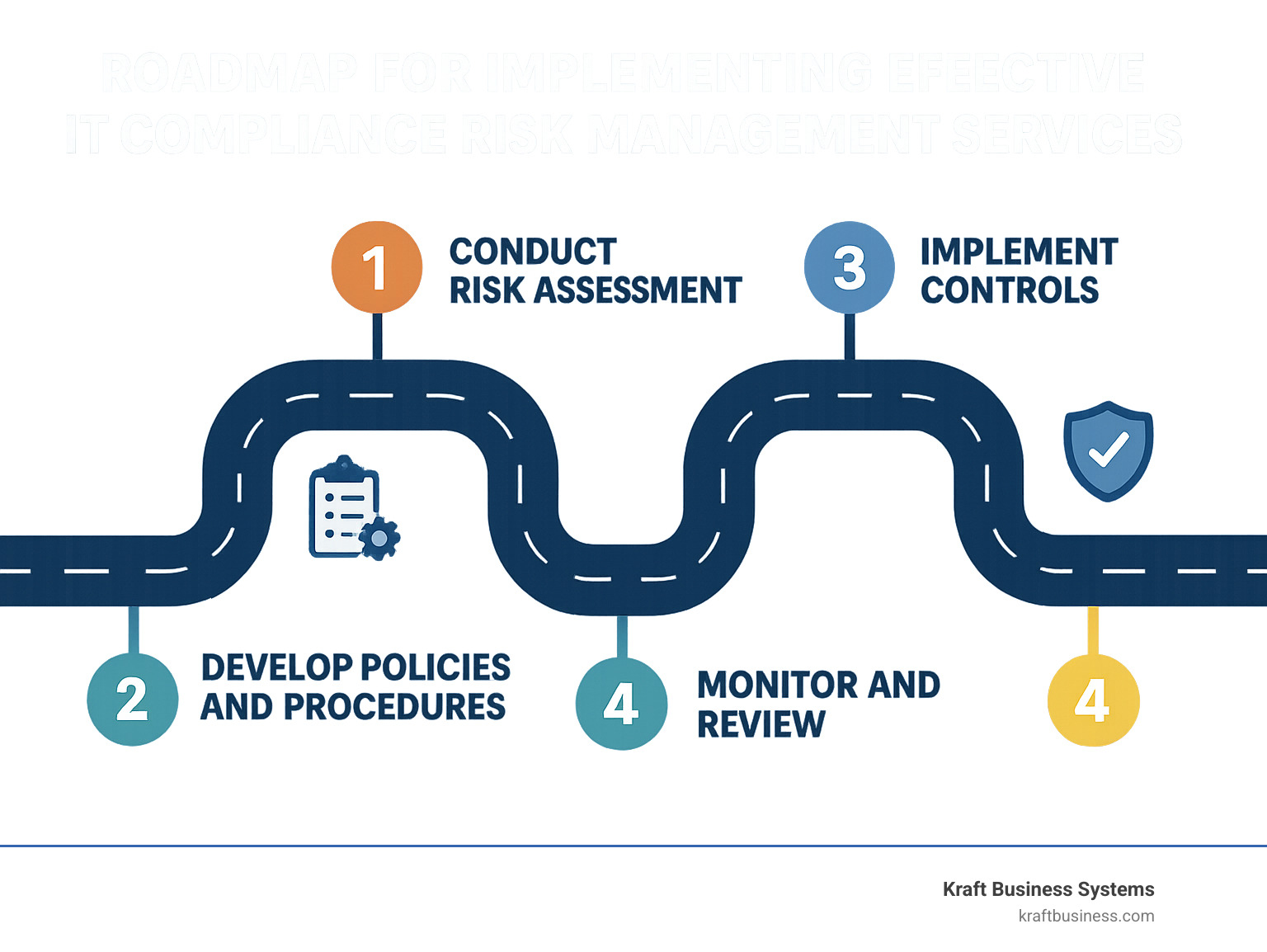 Roadmap for implementing effective IT compliance risk management services showing key milestones and activities - it compliance risk management services infographic 