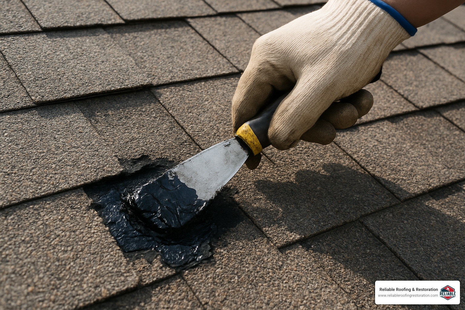 Patch It Up! DIY Asphalt Roof Leak Repair Guide 5 applying roof cement to damaged area - asphalt roof leak repair
