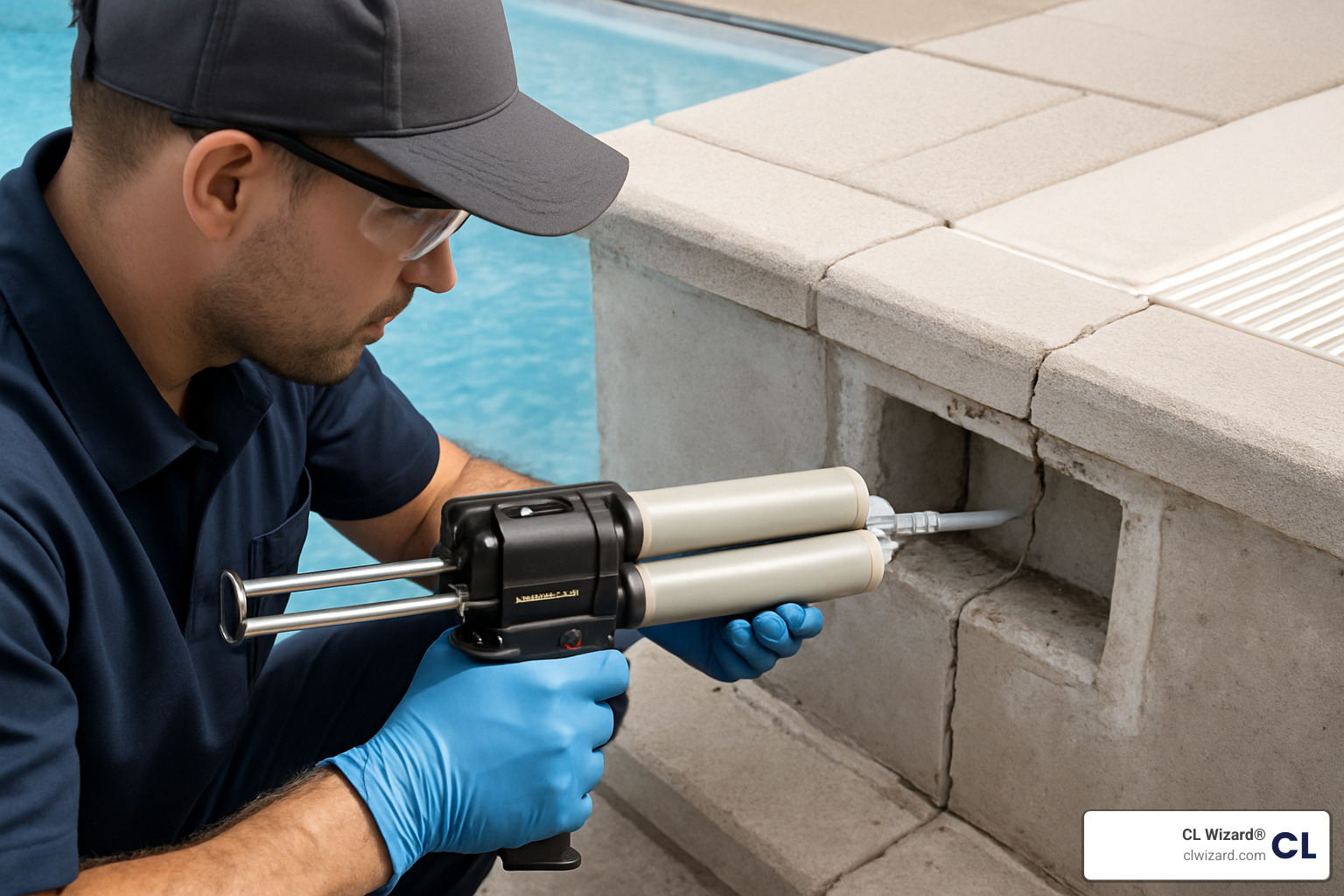 CL Wizard's proprietary injection equipment and process - fixing a leaking pool skimmer