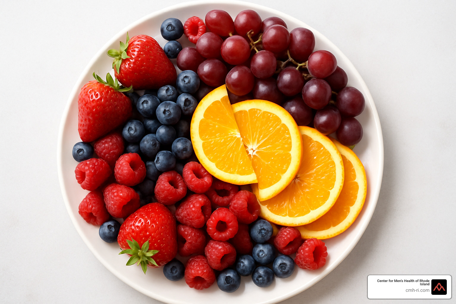 mixed berries, oranges and grapes - what foods improve men's sexual health