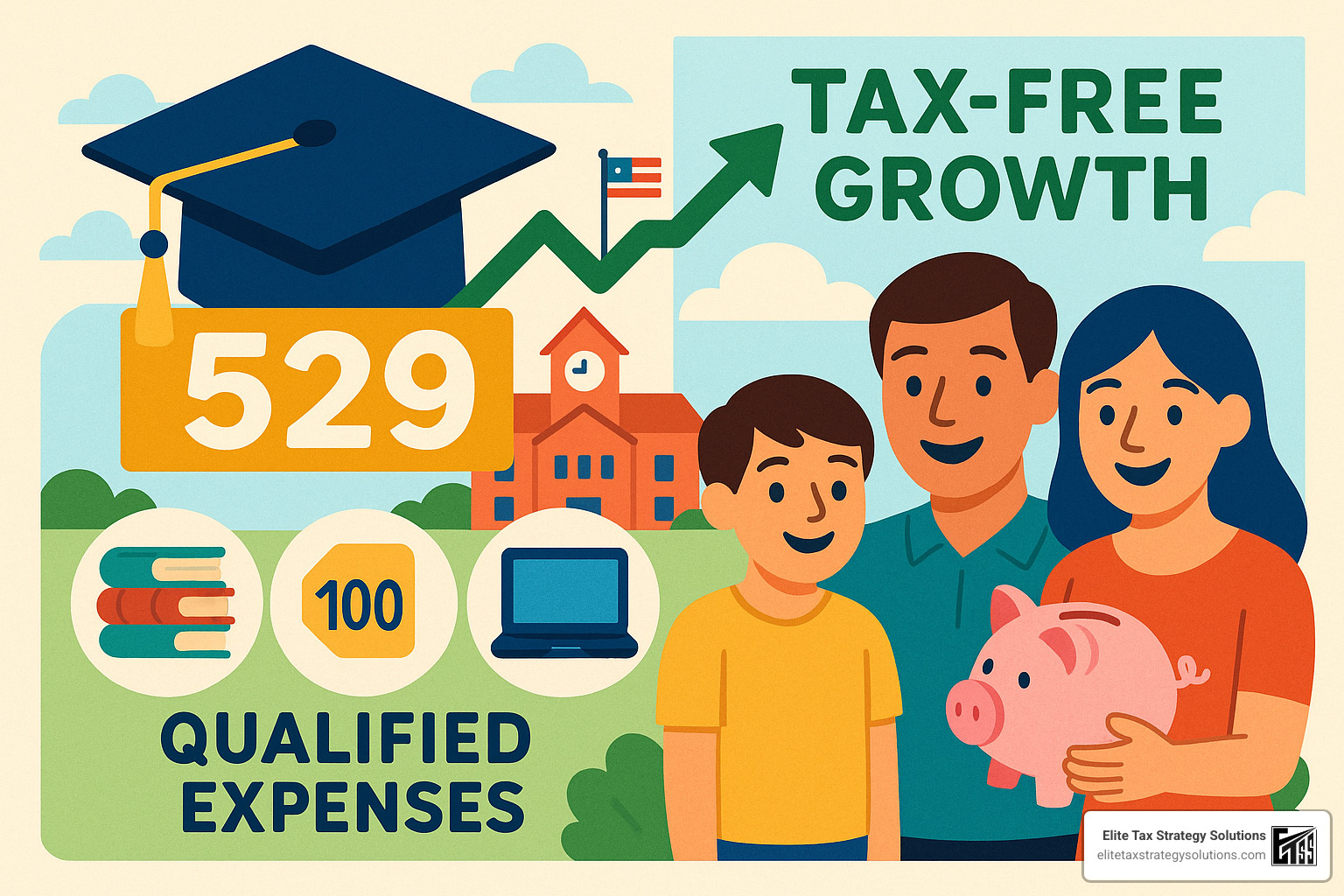 529 college savings plan benefits showing tax-free growth and various qualified expenses - tax-efficient investments