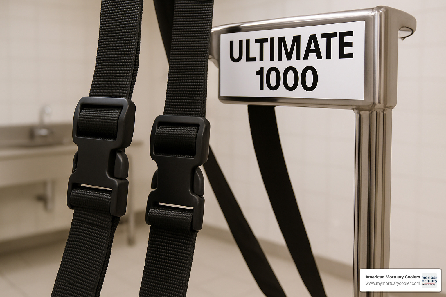 Close-up of Ultimate 1000 lift straps - Mortuary Lift Company www.mortuarylift.net